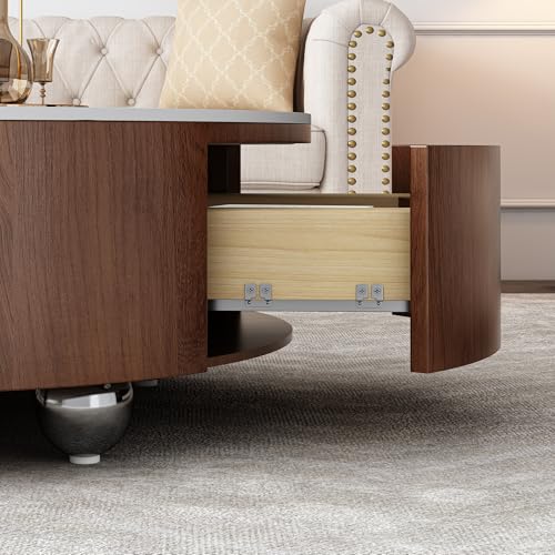 Round Faux Marble Coffee Table with Hidden Storage F161