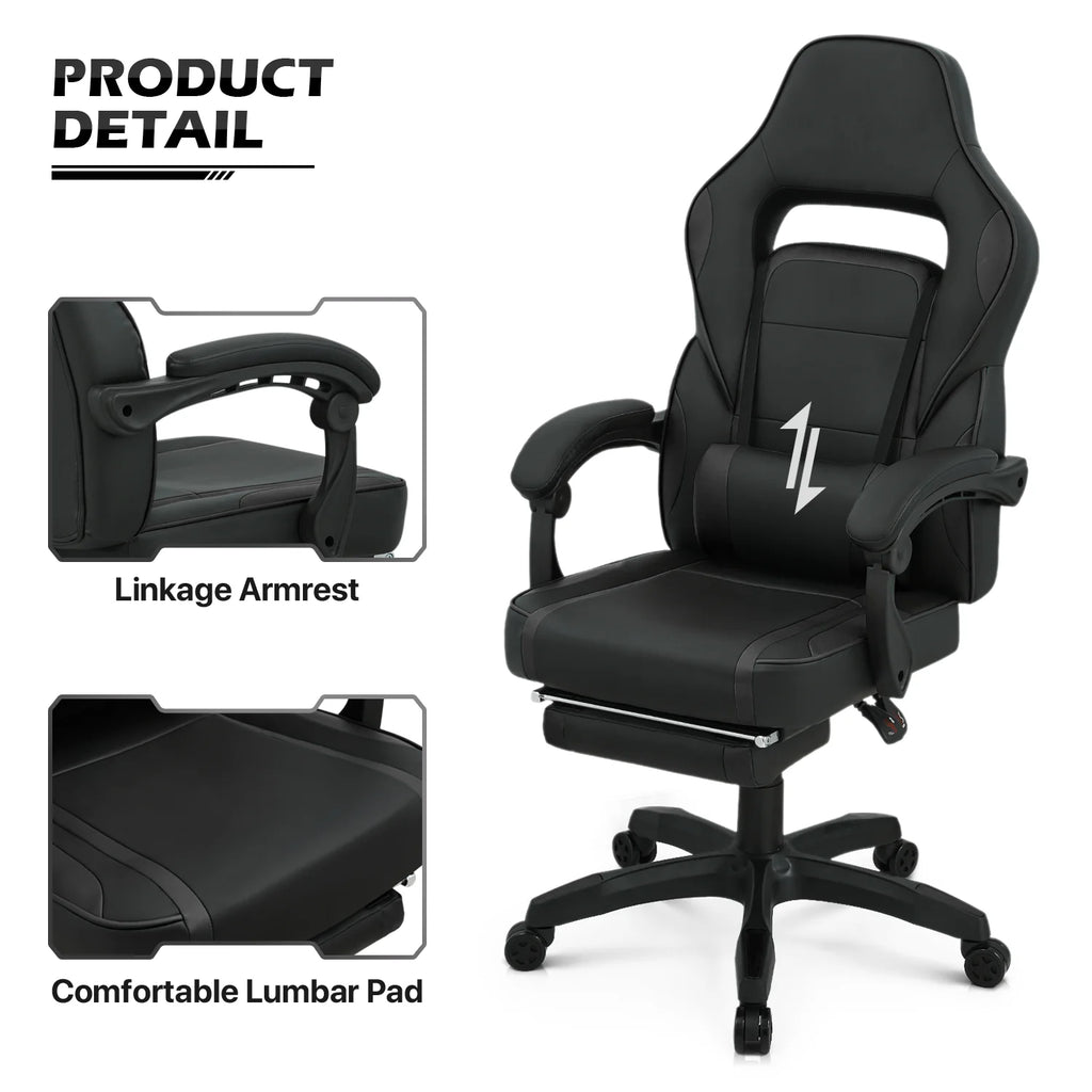 Black Ergonomic Gaming Chair with Detachable Pillow and Lumbar Support W407236