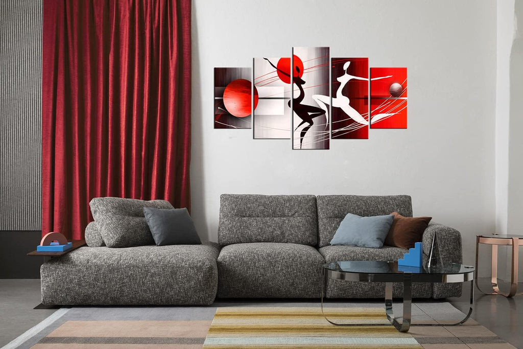 Red and Black Framed Canvas Art 5 Panels W60”x H30” U787582