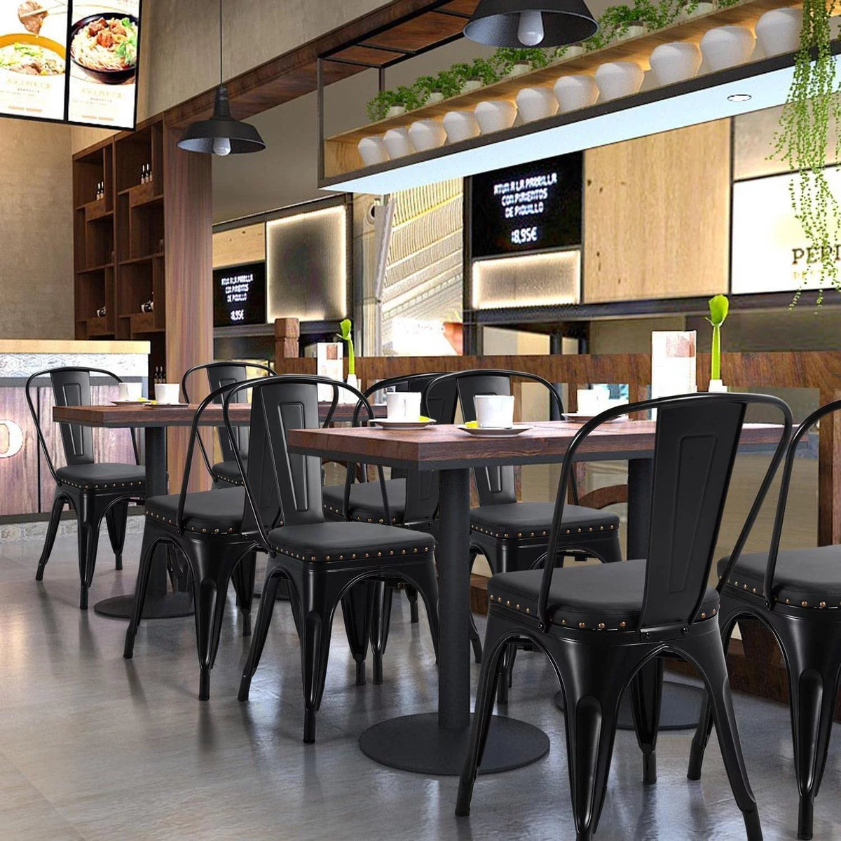 Black Metal Dining Chairs with PU Leather Seat Q417