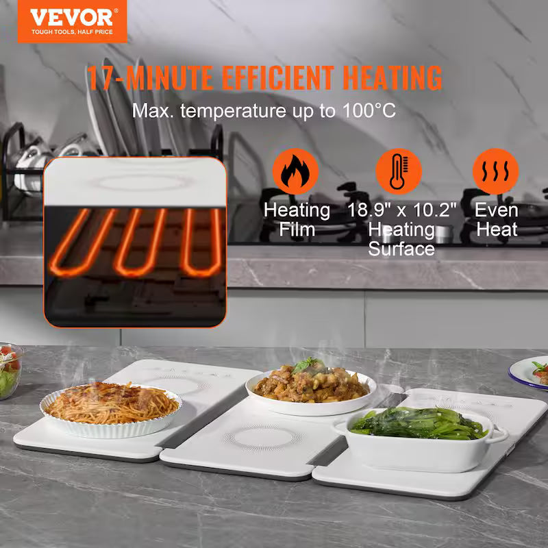 White Portable Electric Warming Tray with Temperature Control F8687
