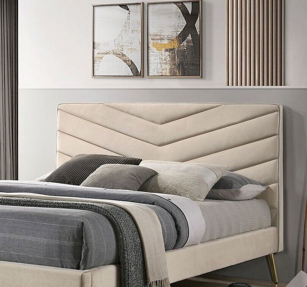 Twin Size Beige Flannelette Upholstered Bed R360317