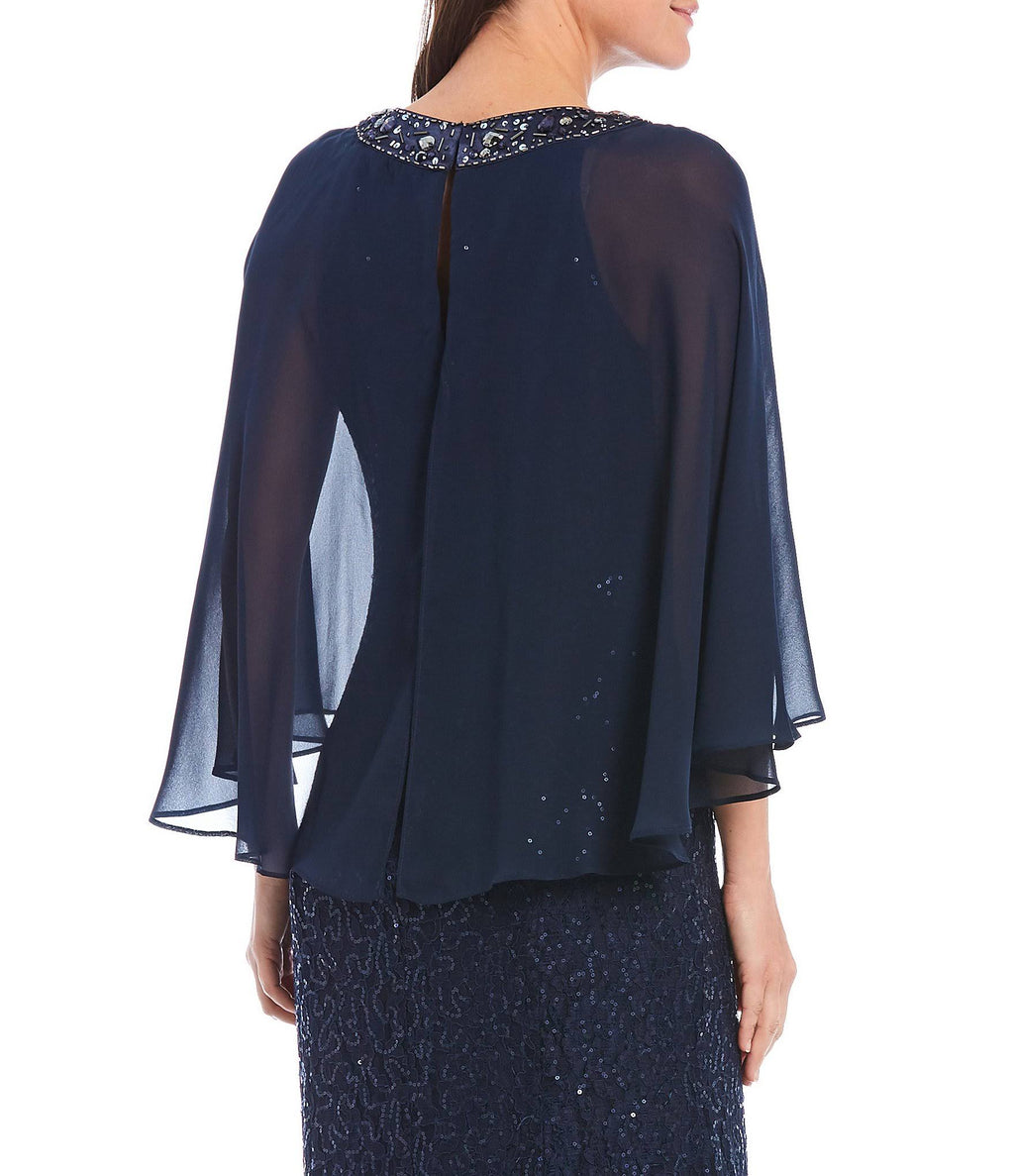 Sequined Cape Gown O86001