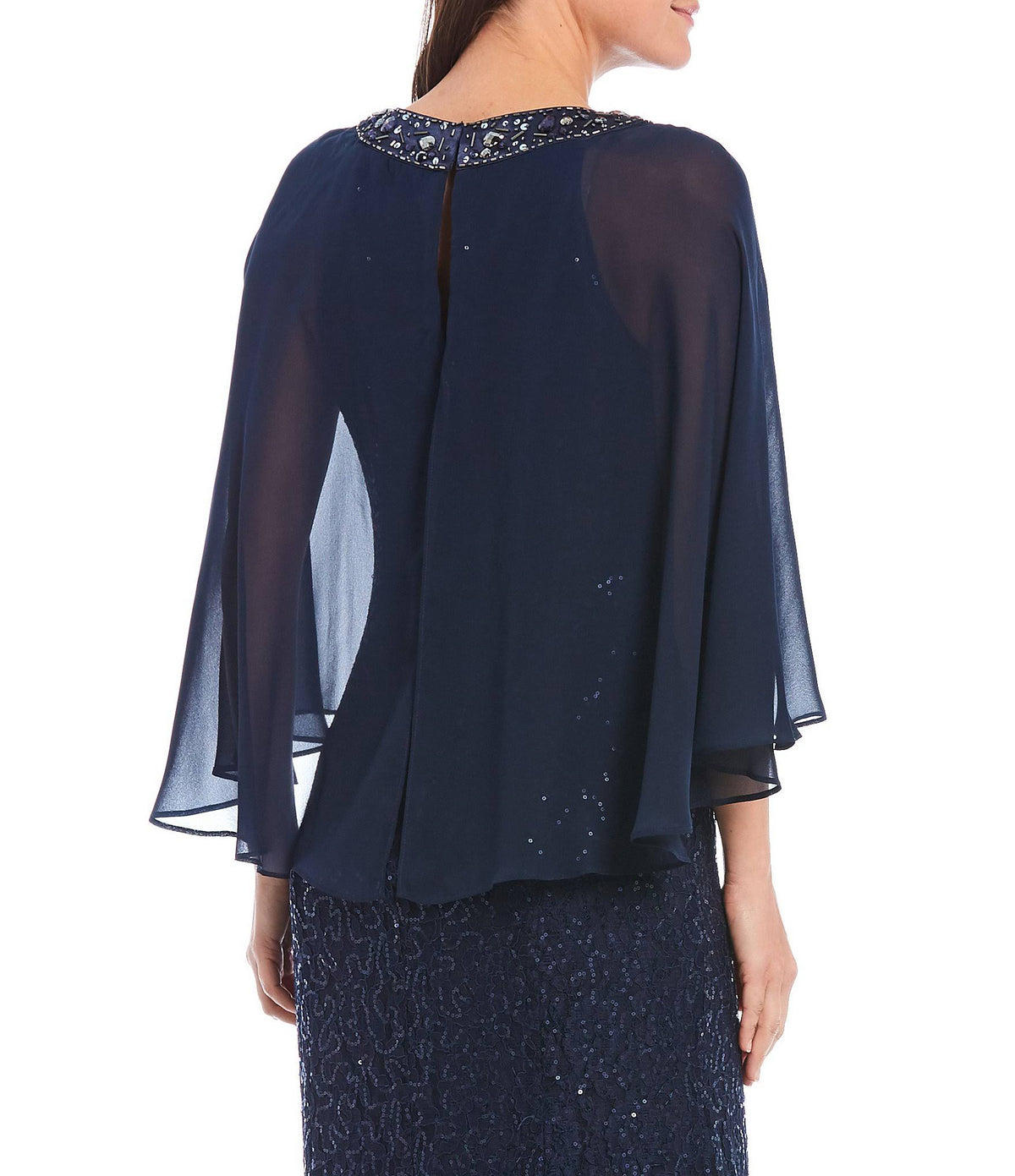 Sequined Cape Gown O86001