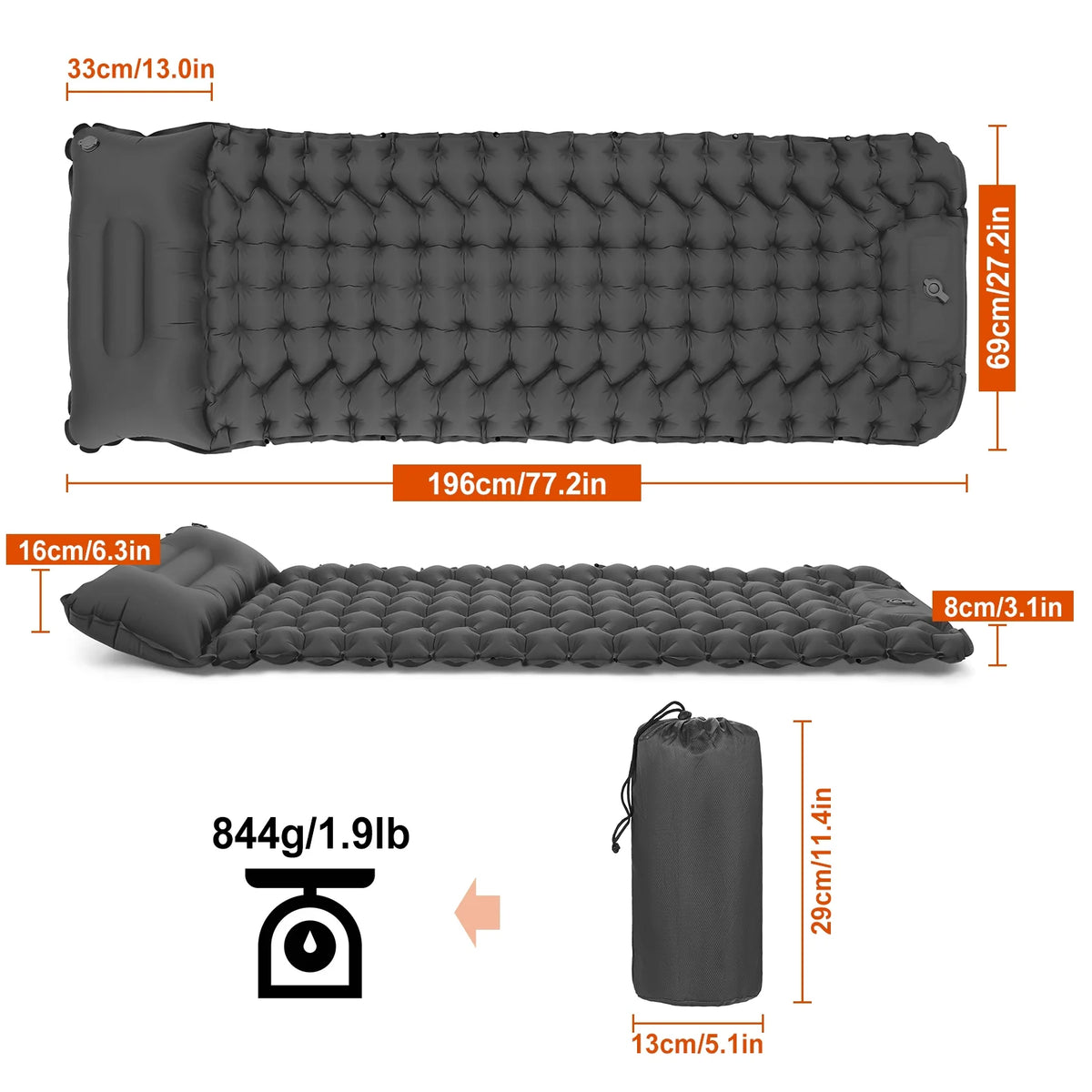 Ultralight Inflatable Camping Sleeping Pad with Pillow E781185