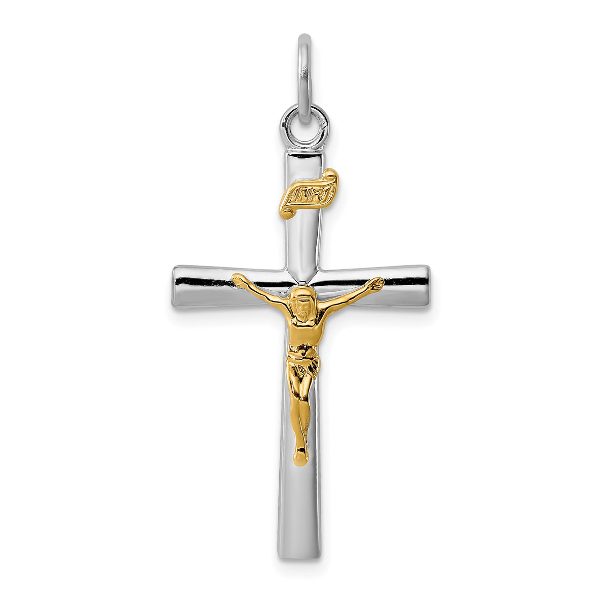 18K Gold Rhodium-Plated Sterling Silver Crucifix Charm Pendant with Sterling Silver Cable Chain Necklace 18'' W38092