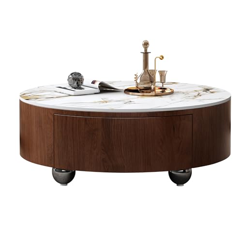 Round Faux Marble Coffee Table with Hidden Storage F161
