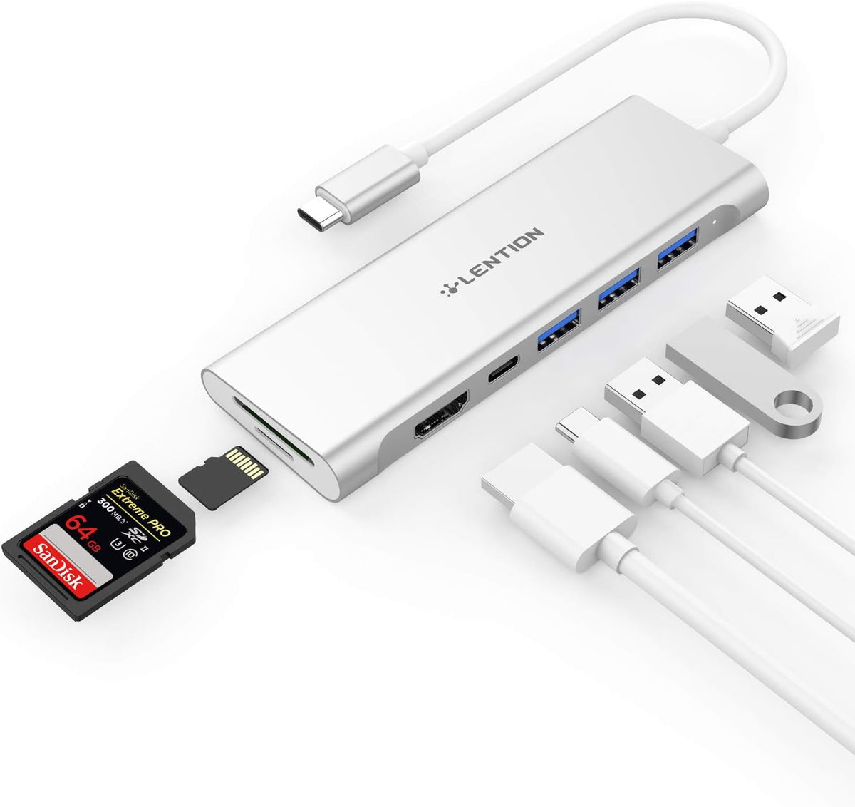 USB C Multiport Hub with 4K HDMI, 3 USB 3.0, SD/Micro SD Card Reader, 100W PD, Rose Gold L6341