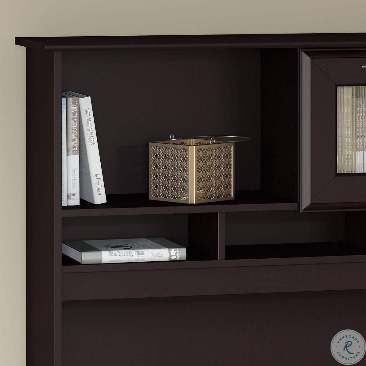 72W L Shaped Computer Desk with Hutch and Drawers, Espresso Oak X494