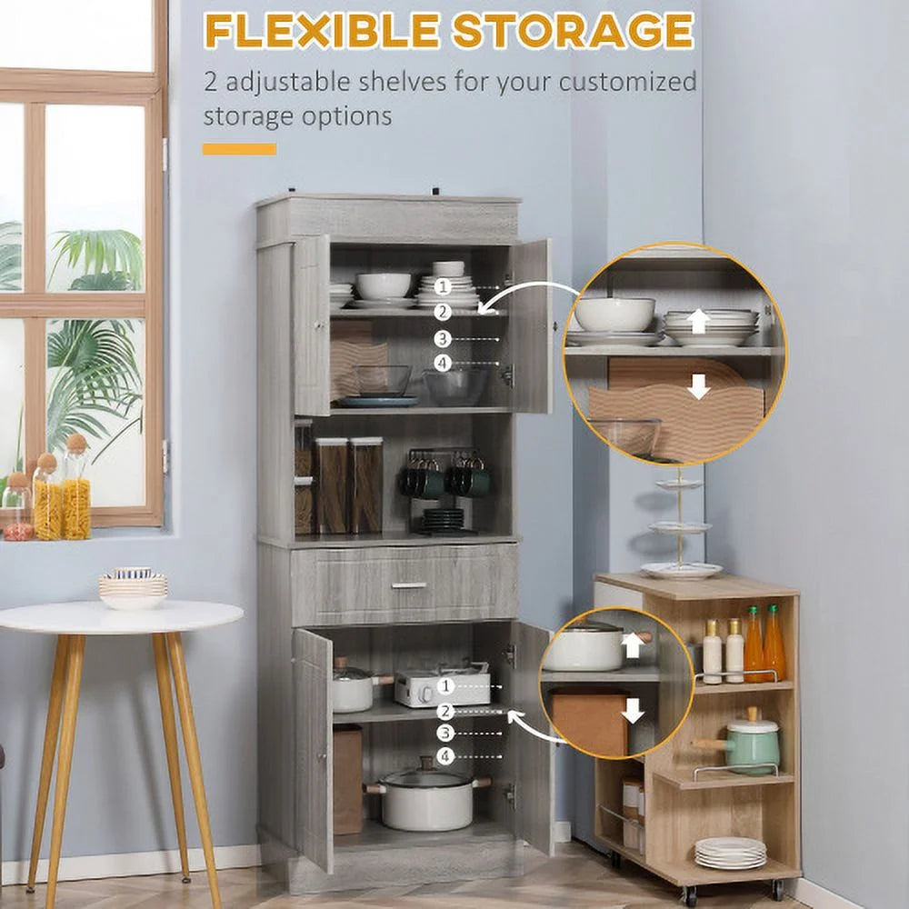 72" Kitchen Buffet with Hutch, Gray Wood Grain I949421