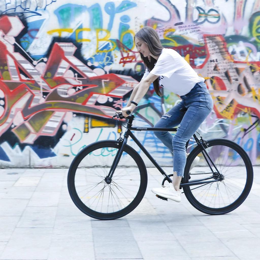 700C 58 In Single Speed Fixed Gear Bike, Black T739