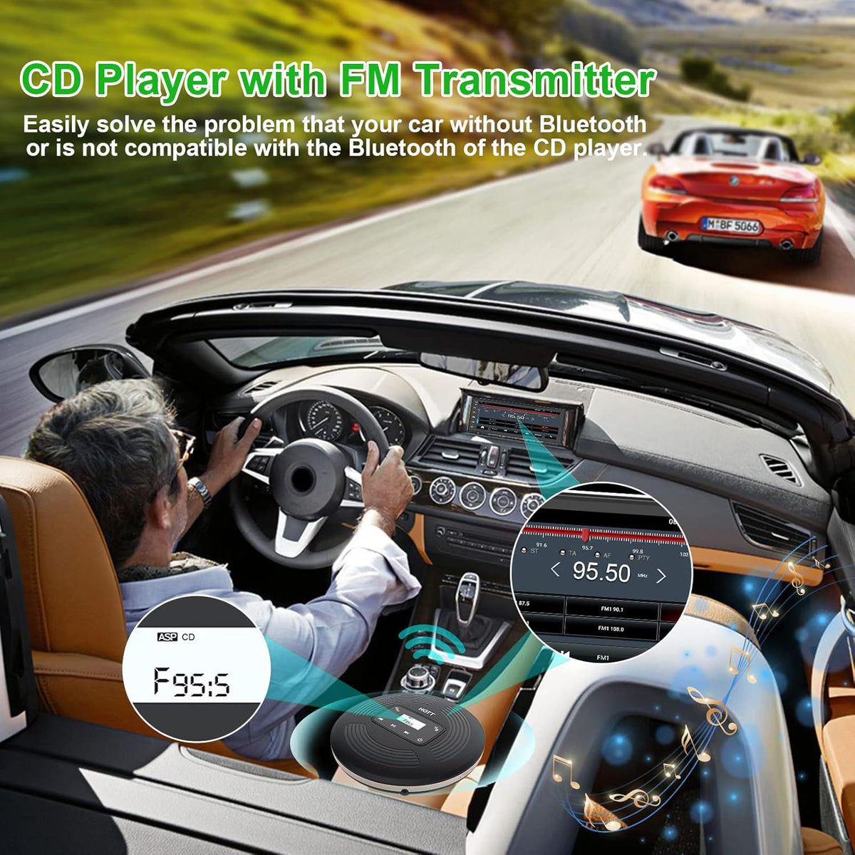 Portable CD Player with Bluetooth FM Transmitter AUX Output Rechargeable 1800mah Touch Button Anti-Skip Shockproof Protection Pack of 2 O556