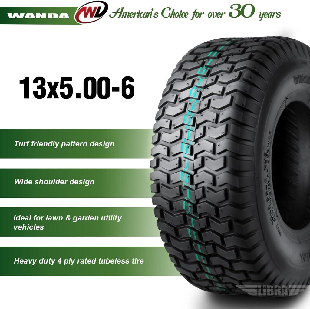 Set 2 13x5.00-6 Lawn Mower Utility Cart Turf Tires 4 ply Pack of 2 D338