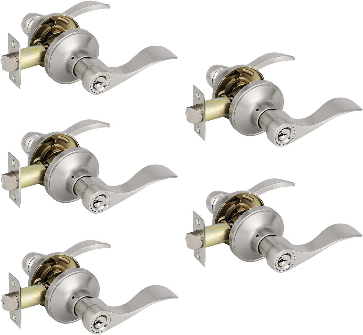 8 Pack Keyless Privacy Door Levers in Satin Nickel X930
