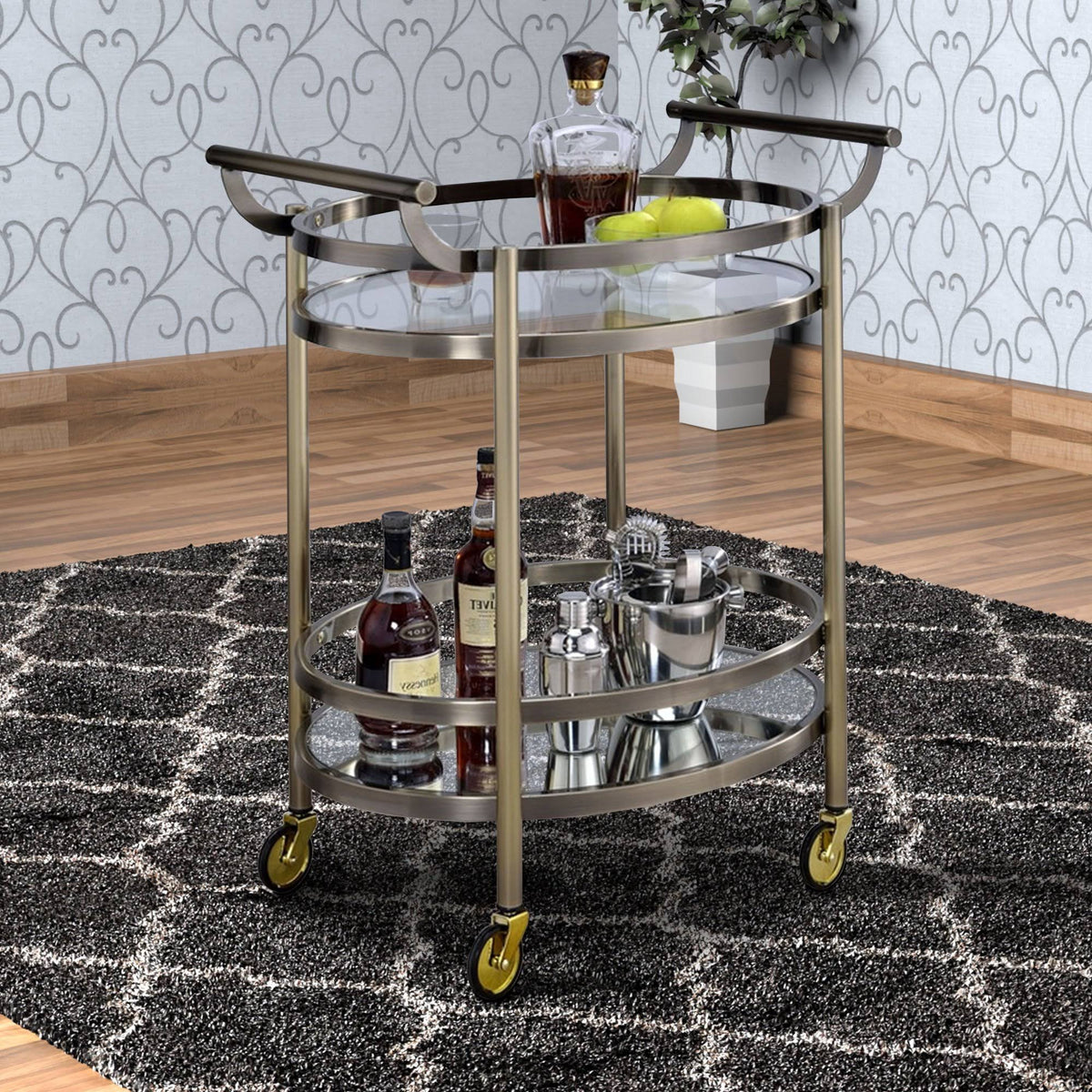 Oval Metal Serving Cart with Clear Glass T344