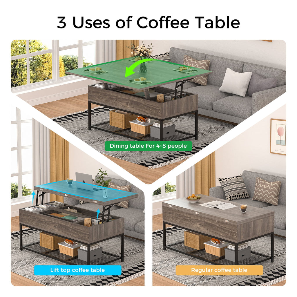 43" Lift Top Coffee Table with Hidden Storage and Drawer E7151