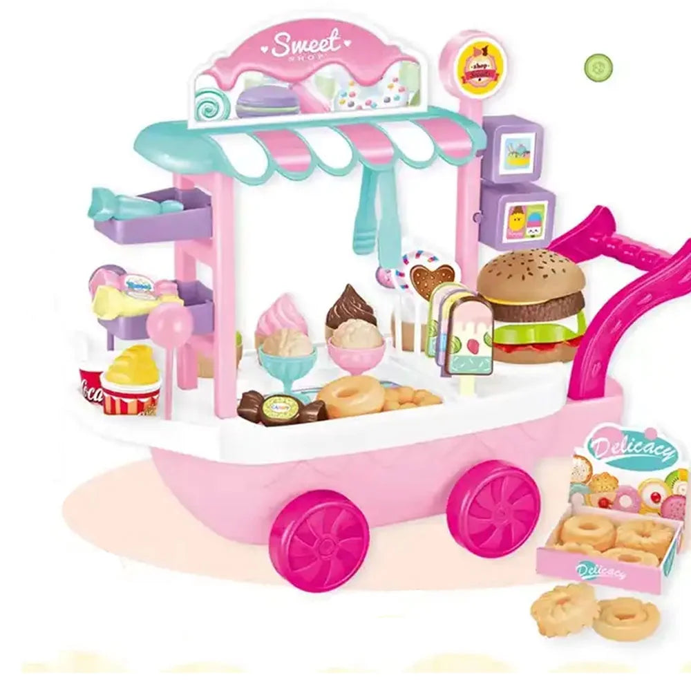 Dessert Candy Trolley Kitchen Toy Set with Food Dishes S284