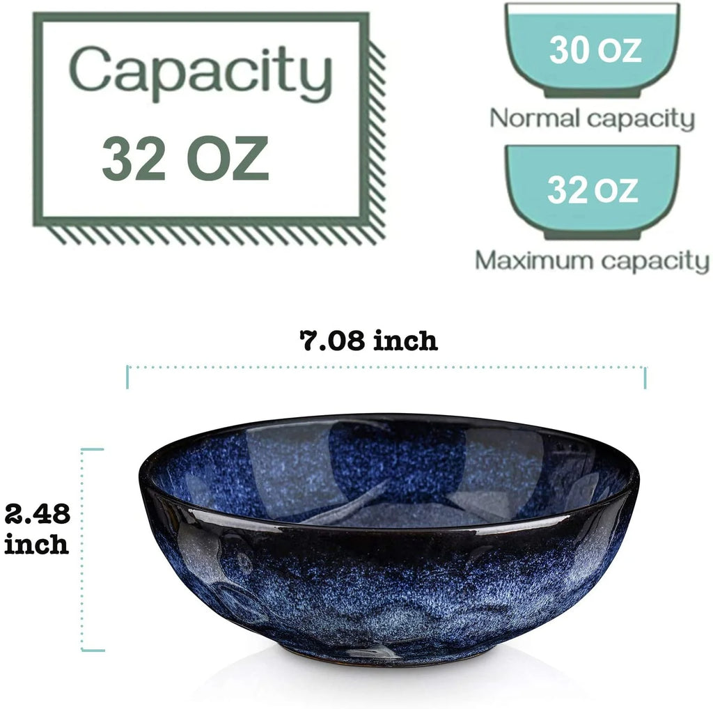Blue Fluted Ceramic Pasta Bowl Set of 6 Q430839