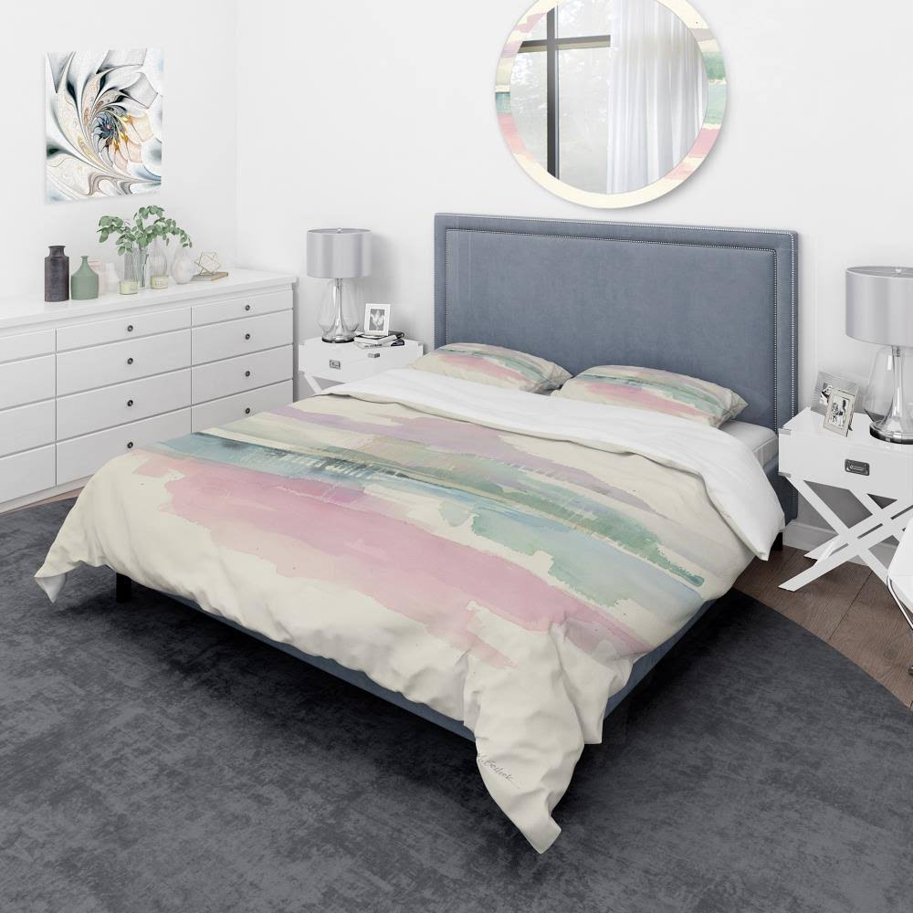 Pink Geometric Bedding Set Twin Duvet Cover with Sham J25912