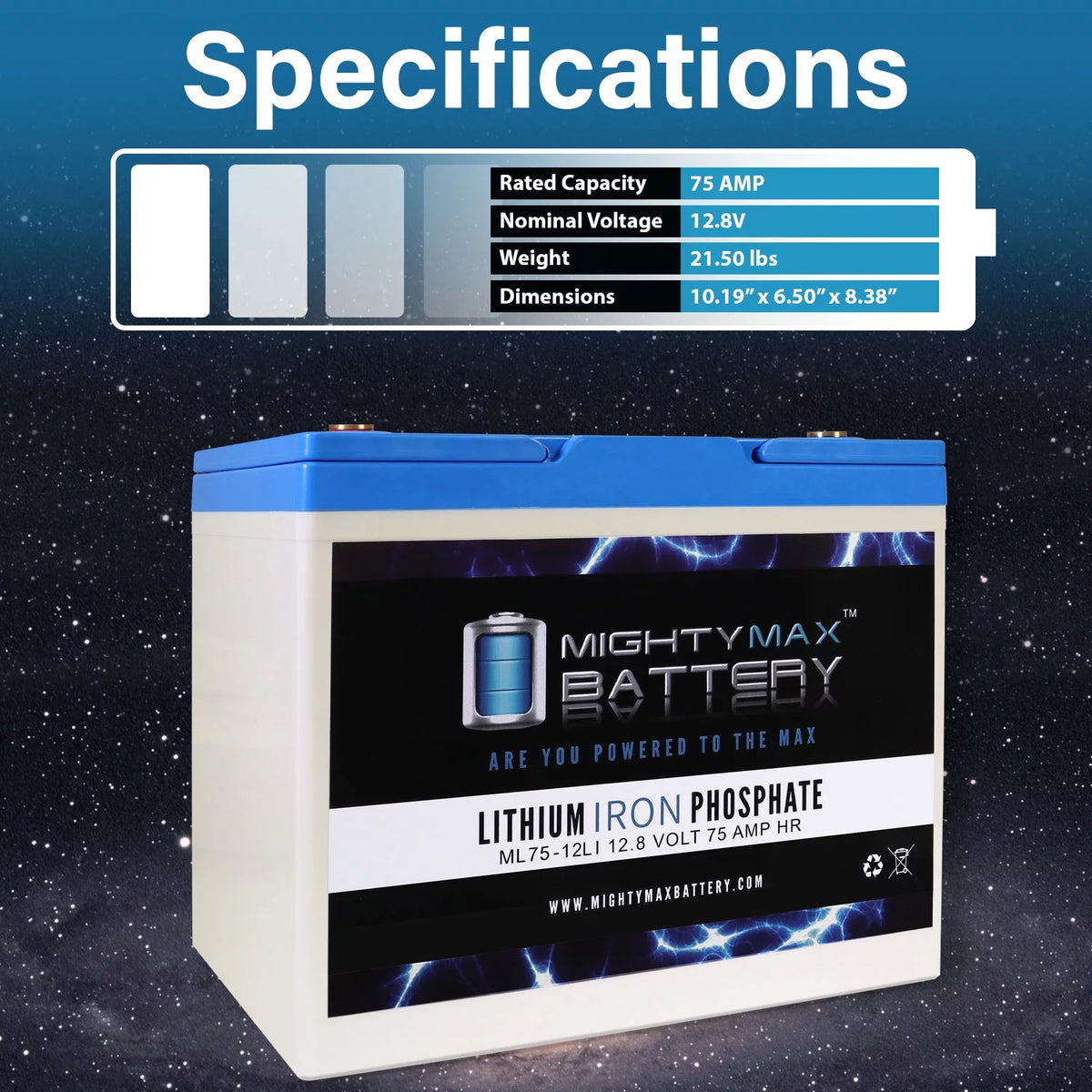 12V 75AH Lithium Replacement Battery 3 Pack K214