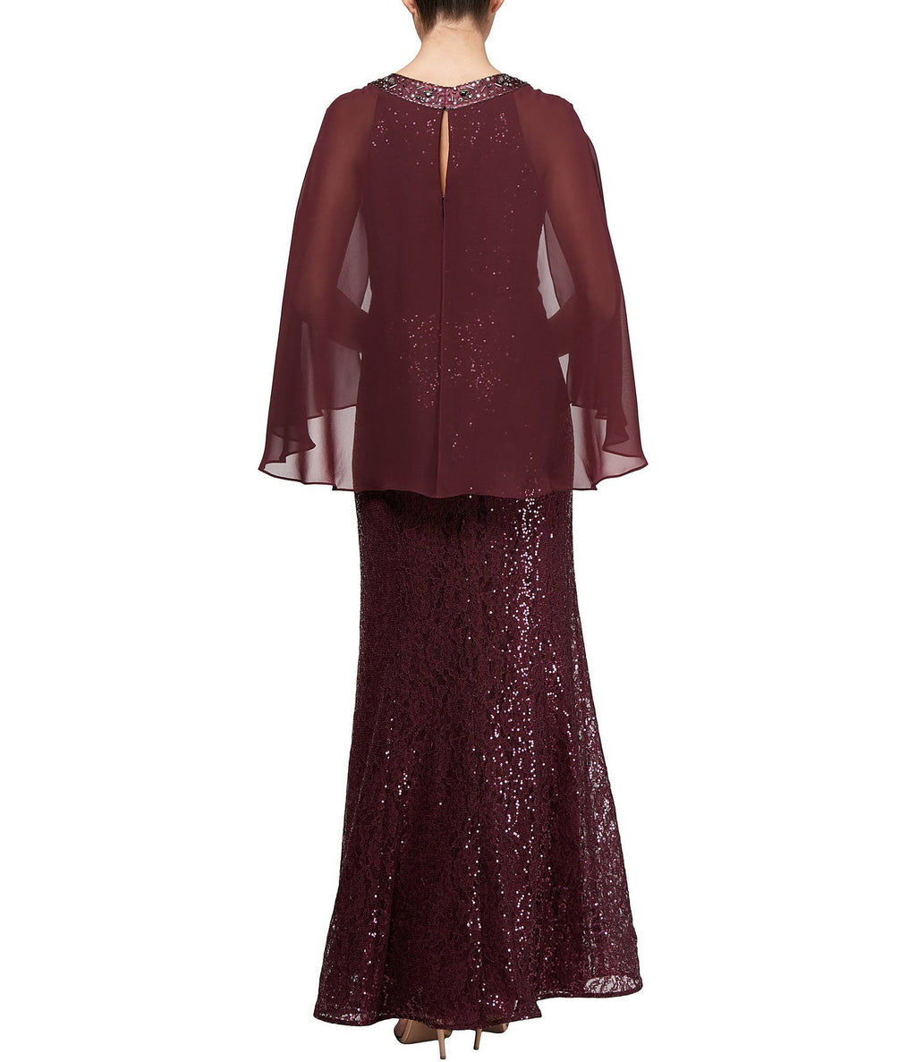 Sequined Cape Gown O86001