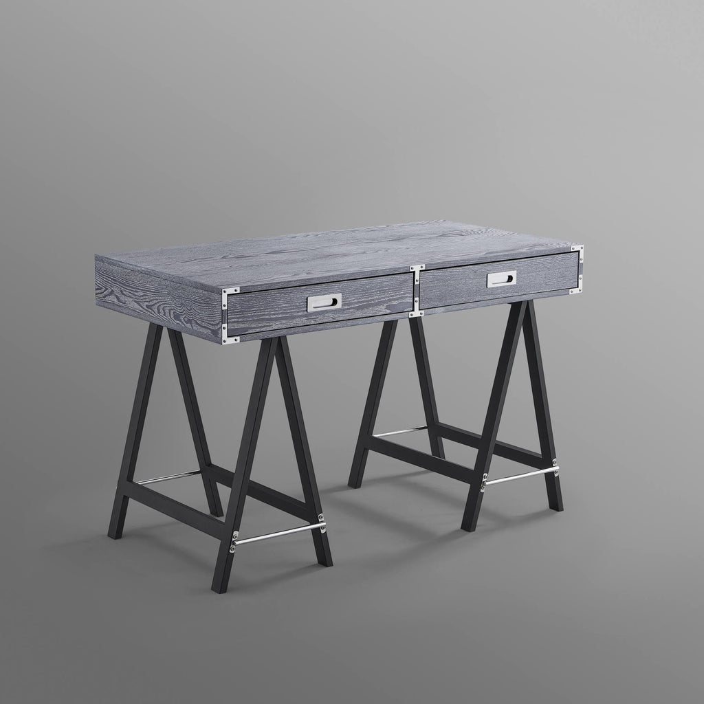 Grey Writing Desk with Oak Veneer Finish and Powder Coated Black Base X689274