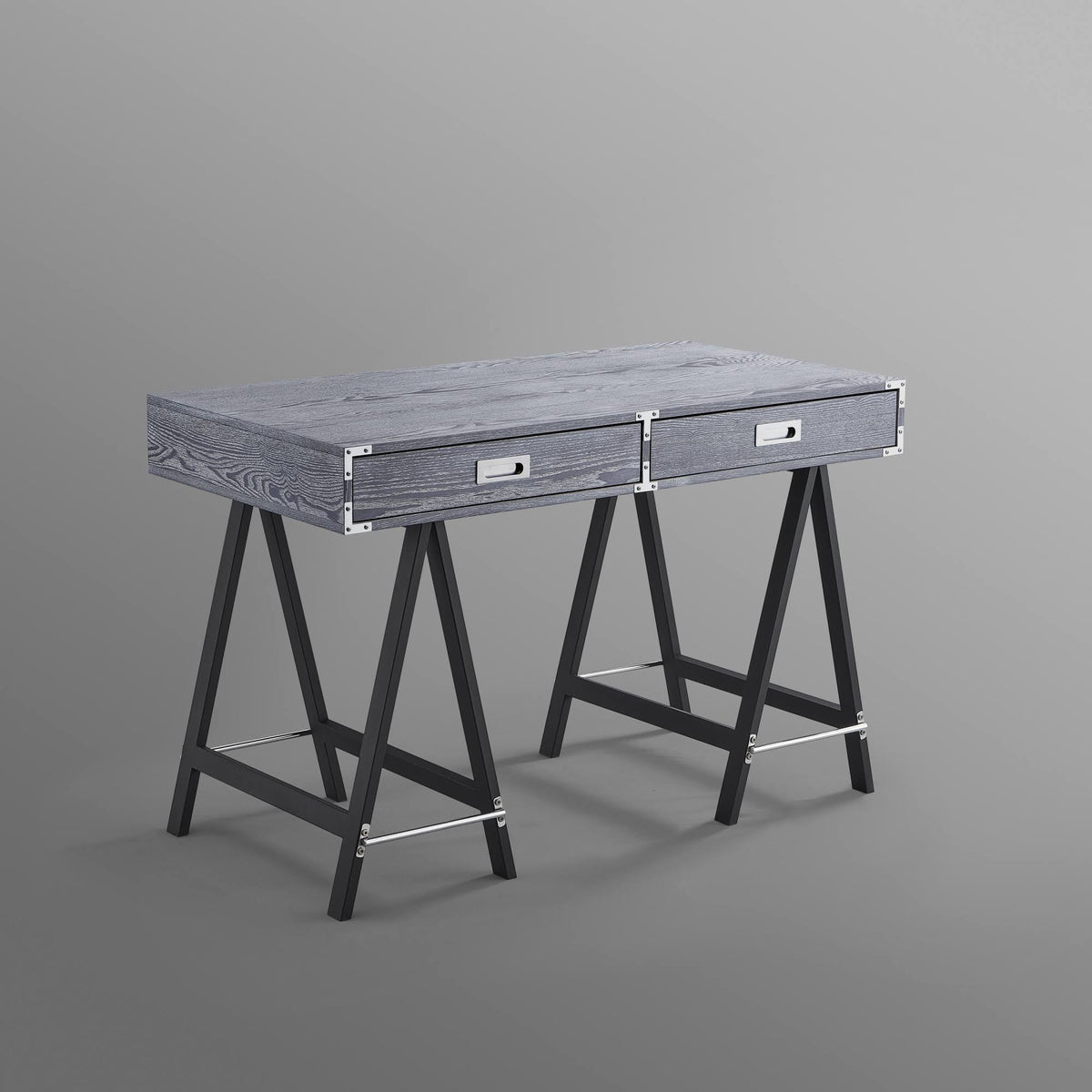 Grey Writing Desk with Oak Veneer Finish and Powder Coated Black Base X689274