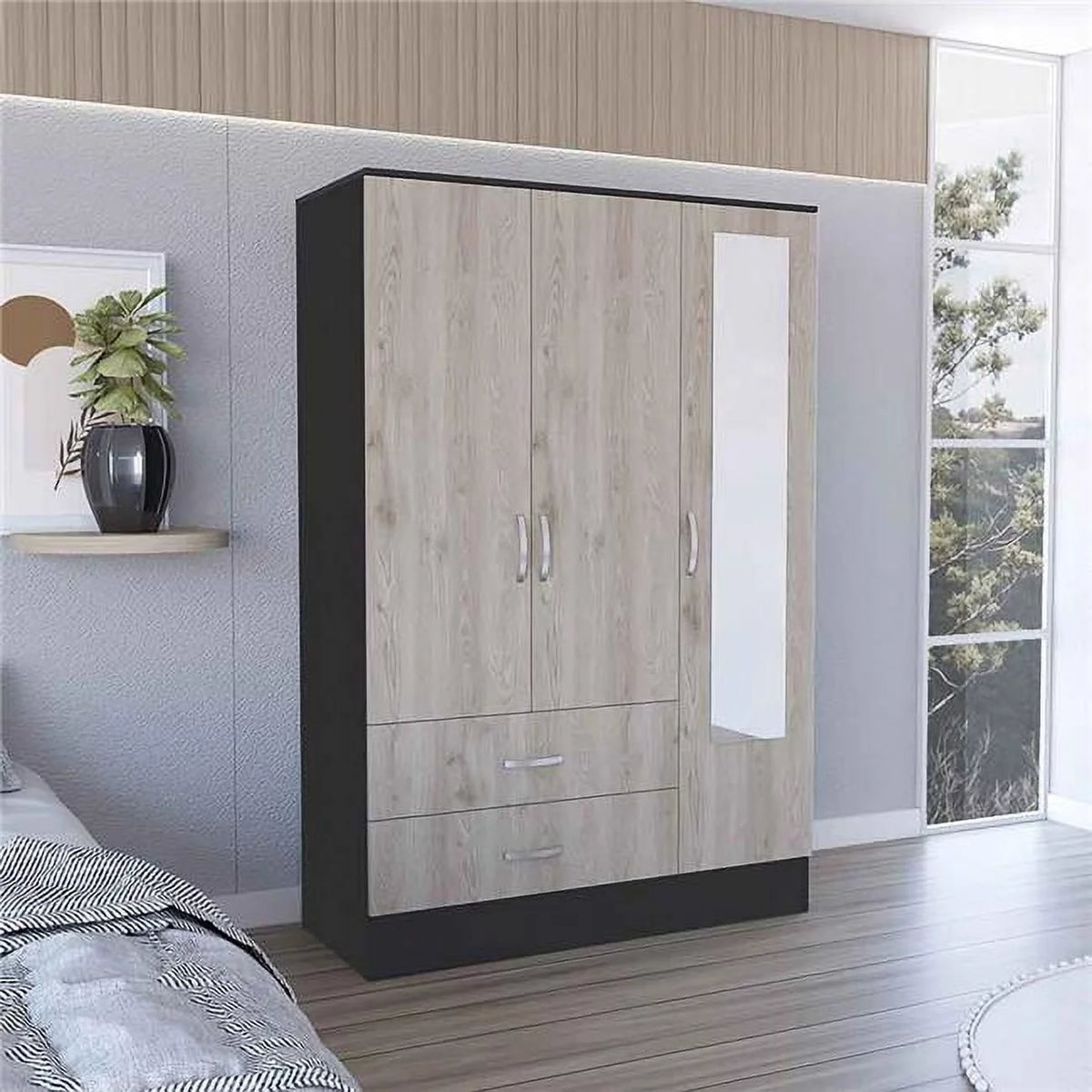 Black Light Gray Mirrored Armoire A273