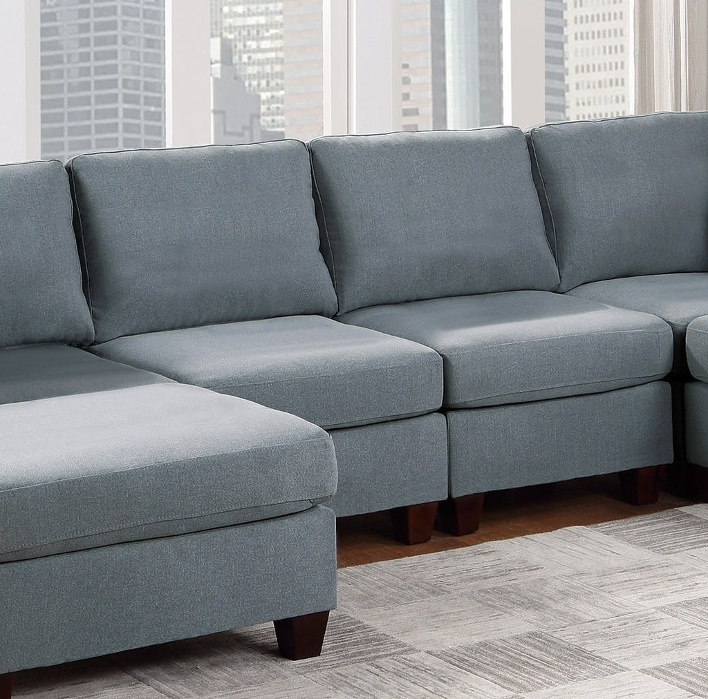 Grey Linen Like Fabric 6Pc Modular Sectional I7814