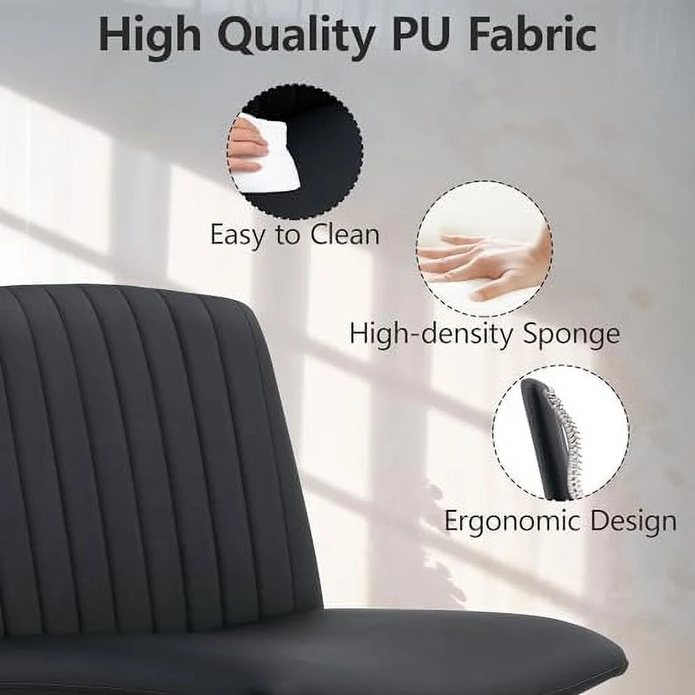Armless Office Desk Chair No Wheels PU Adjustable Swivel L140