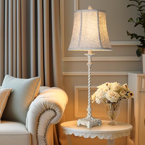 Set of 2 33'' Tall Ivory White Linen Fabric Table Lamps Y63485