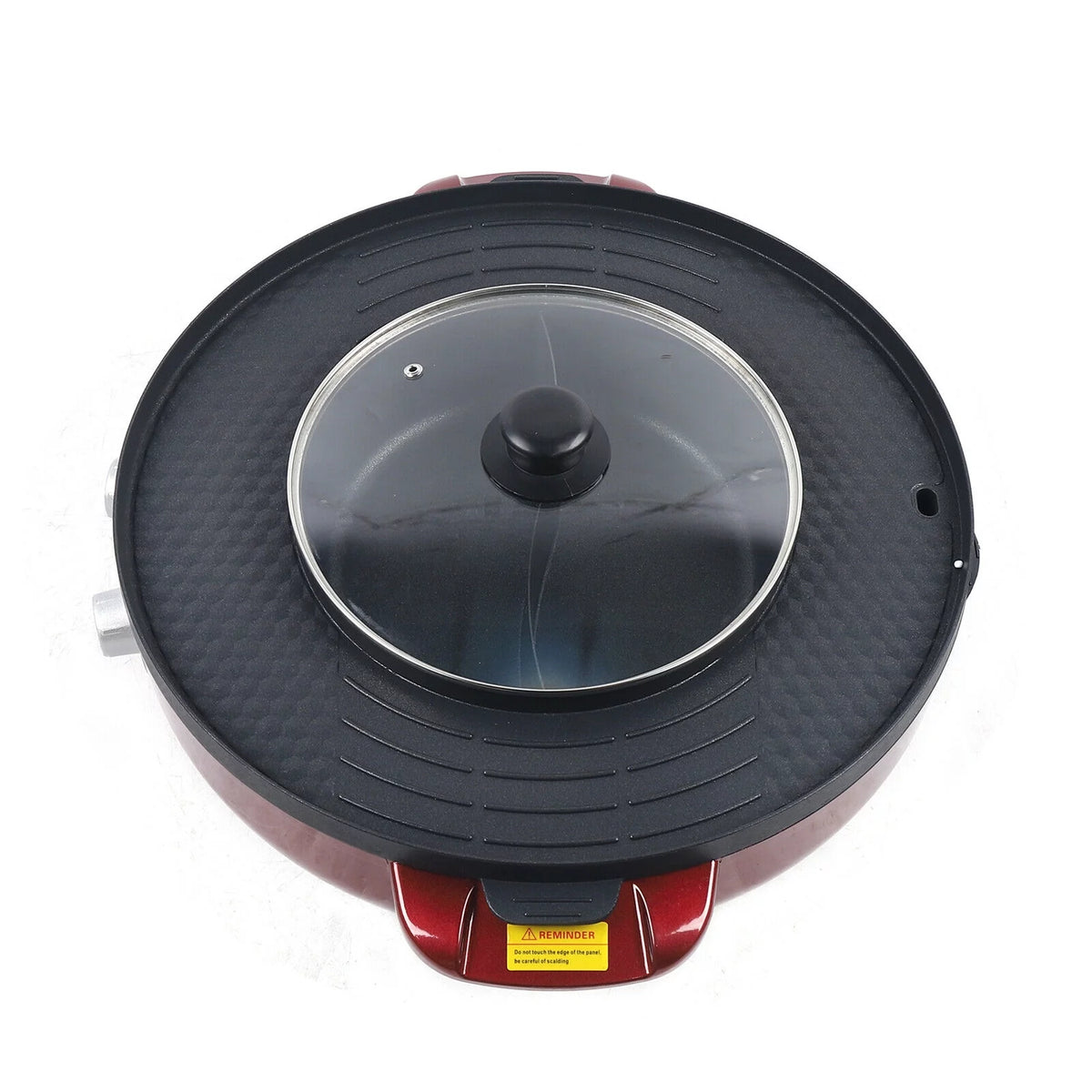 2 in 1 Electric Soup Shabu Pot Smokeless Grill Hot Pot 2200W Red N565956