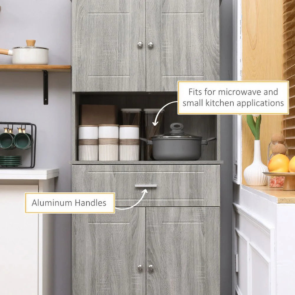 72" Kitchen Buffet with Hutch, Gray Wood Grain I949421