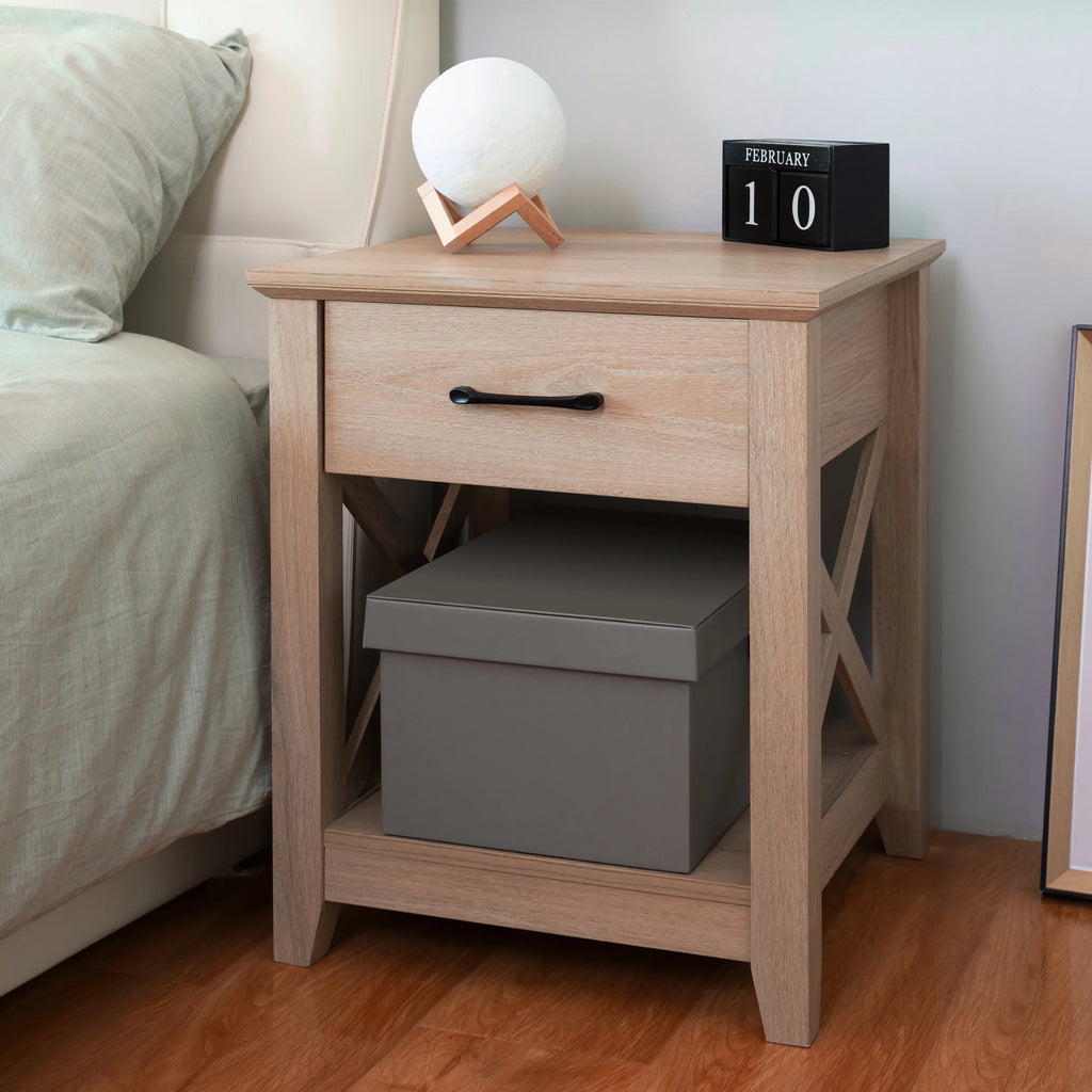Farmhouse X-Design End Table with Storage Drawer L83591