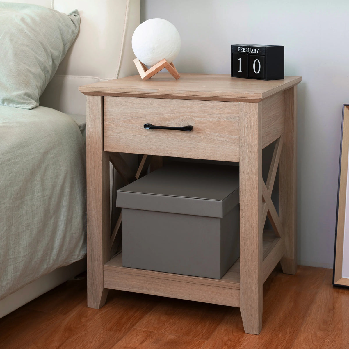 Farmhouse X-Design End Table with Storage Drawer L83591