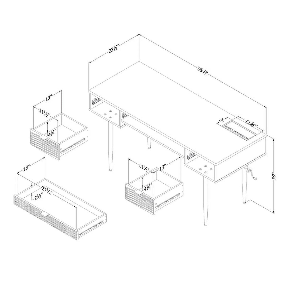59.5"W Engineered Wood Desk in White/Gold Finish U73120