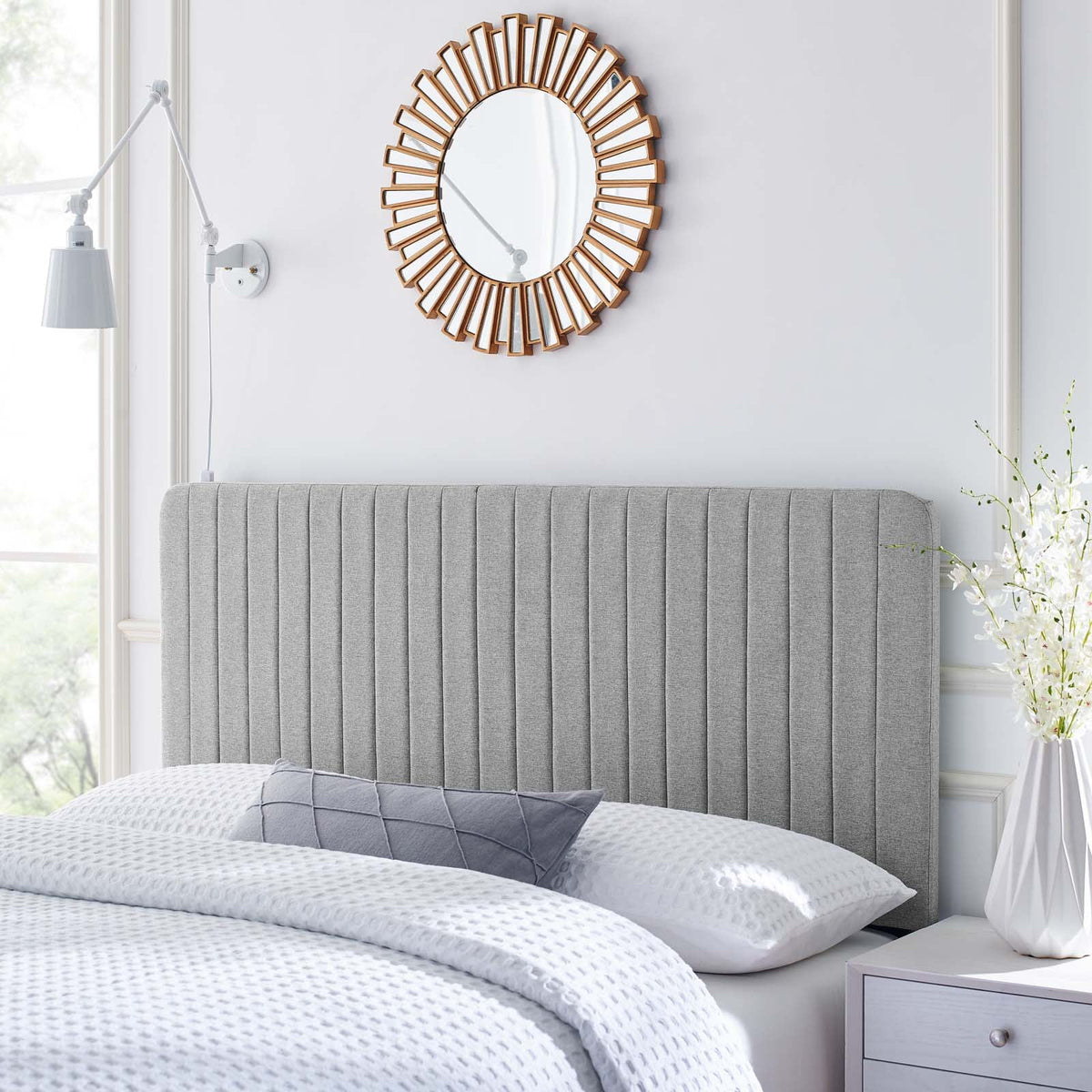Light Gray Tufted Upholstered Fabric King Headboard M549961