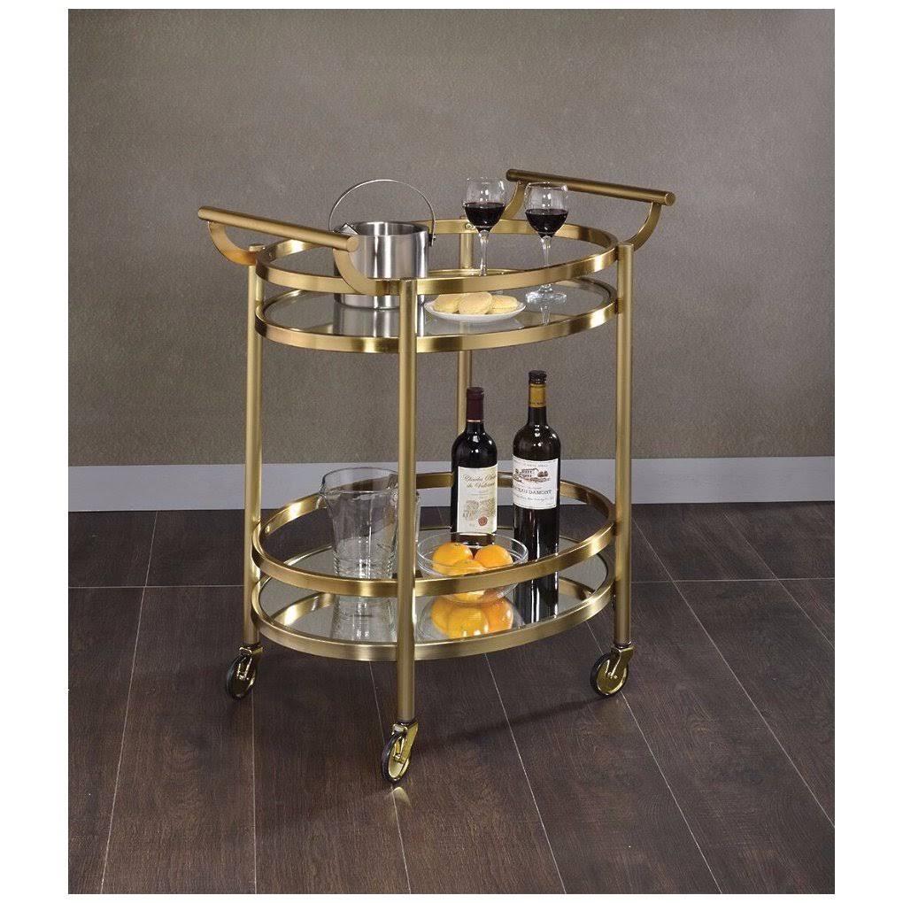 Oval Metal Serving Cart with Clear Glass T344