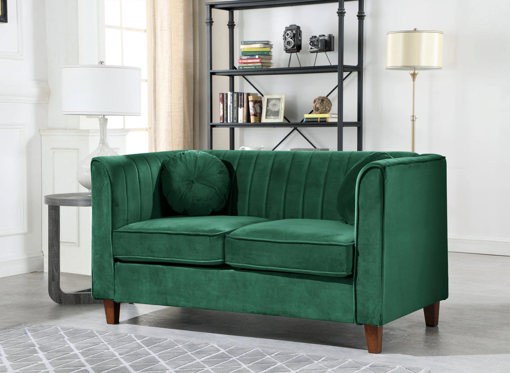 Green Velvet Rolled Arm Loveseat N3313