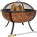 Copper Raised Outdoor Fire Pit Bowl with Spark Screen - 32" Z12179