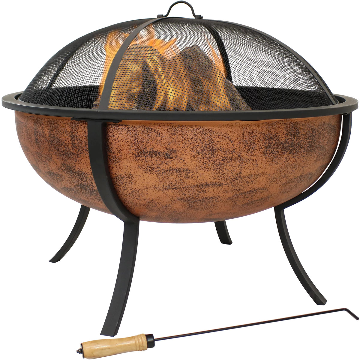 Copper Raised Outdoor Fire Pit Bowl with Spark Screen - 32" Z12179