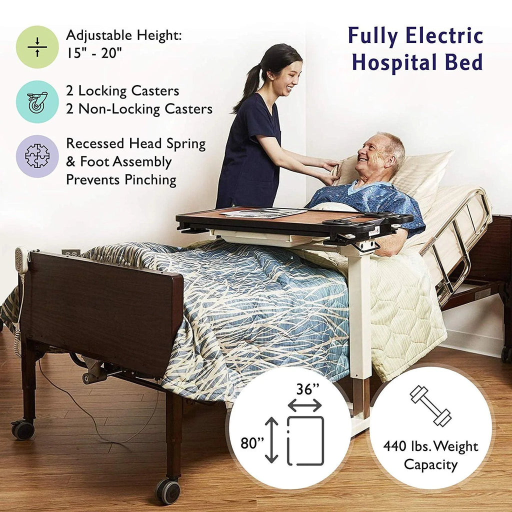 Full Electric Hospital Bed with Full Rails and Spring Mattress S1317
